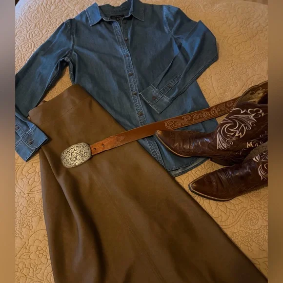 VTG Tony Lama Brown Leather & Lizard Western Belt with Silver Tip, Size 36 - Picture 11 of 13